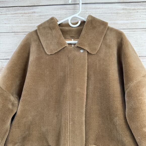Free People Faux Fur Overcoat Peacoat Womens Small Brown Beige Collared Full Zip - Picture 3 of 13